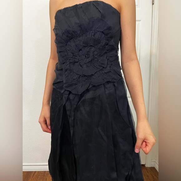 Hannah Jo Black Strapless Mini Dress with Ruffle and Flower Detailing Size M - Picture 2 of 8